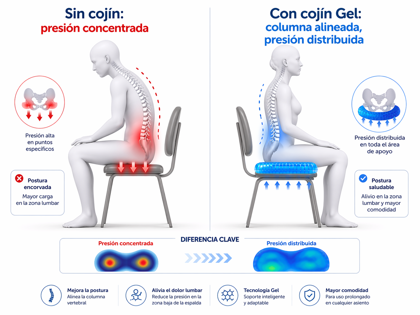 Cojín De Gel Ortopédico para Asiento