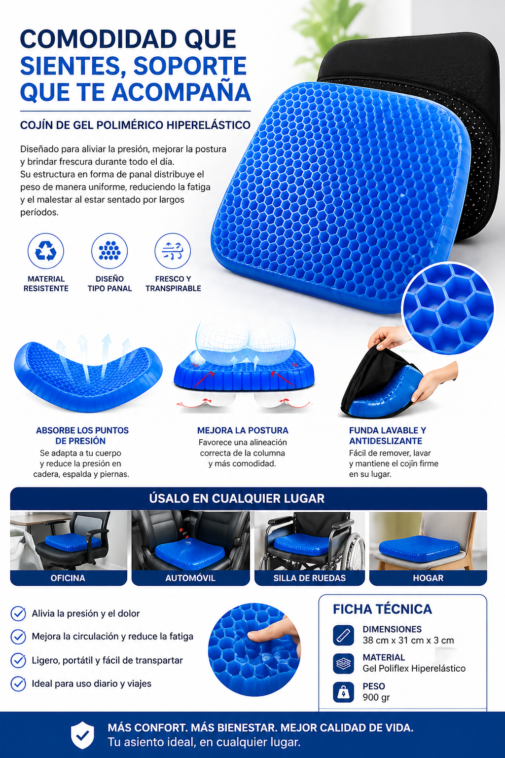 Cojín De Gel Ortopédico para Asiento